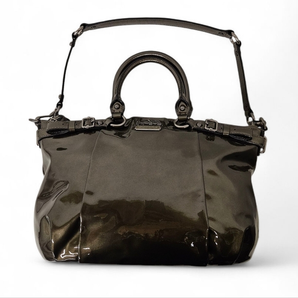 Coach 2011 Madison Patent Leather Sophia Satchel Bag In Green And Gunmetal - Picture 3 of 16